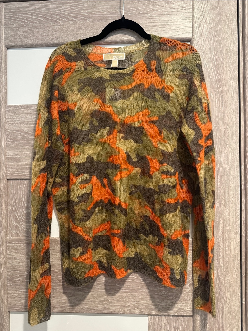 Michael Kors Orange and Olive Camouflage Knit Sweater